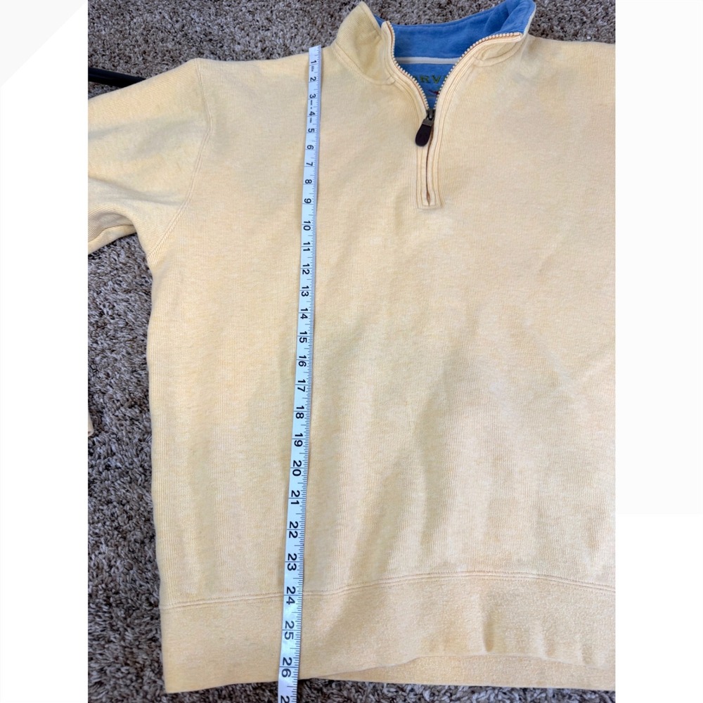 Orvis Mens 100% Cotton Quarter Zip Pullover Sweatshirt Yellow Blue RN 70534 - Picture 7 of 8